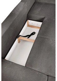 Сив сгъваем ъглов диван от рипсено кадифе (ляв ъгъл/"U" форма) Tori – Bonami Selection