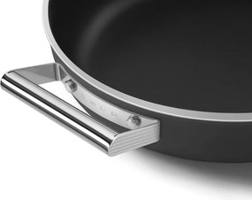 Плитка тенджера с капак Smeg DPF2812BLM, 28 см, 4.3 л, Керамично незалепващо покритие, Фурна до 250C, Без PFAS, Индукция, Черен