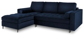 Ъглов разтегателен диван от синьо кадифе , ляв ъгъл Santo - Milo Casa
