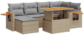 3327622 vidaXL Градински диван с възглавници, 7 части, бежов полиратан акация