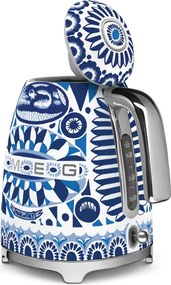 Електрическа кана SMEG Dolce & Gabbana KLF03DGBEU, 2400 W, 1.7 л, 360° основа, Гланцово покритие, Средиземноморско синьо