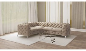 Сиво-бежов кадифен ъглов диван (ляв ъгъл/L форма) Chelsea – Ropez