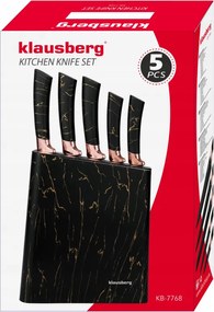 Комплект ножове със стойка Klausberg KB 7768, 6 части, Ергономични дръжки, Неръждаема стомана, Черен