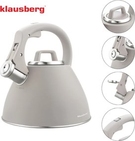 Свирещ чайник Klausberg KB 7953, 2.5 л, Неръждаема стомана, Топлоизолирана дръжка, Индукция, Бежов