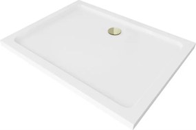 Mexen Flat правоъгълен плосък душ корито 110 x 80 см, бял, златен сифон - 40108011G