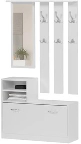 Практичен гардероб за антре с огледало и поставка за обувки 90 x 160 cm Бял