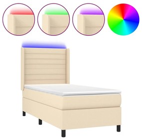 3138370 vidaXL Боксспринг легло с матрак и LED, кремава, 90x200 см, плат