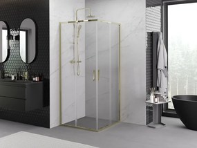 Mexen Exo-S Duo квадратна плъзгаща се душ кабина 100 x 100 см, прозрачна, златна