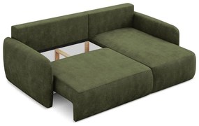 Зелен шенилов разтегателен ъглов диван с място за съхранение (десен ъгъл) Lilo – Makamii