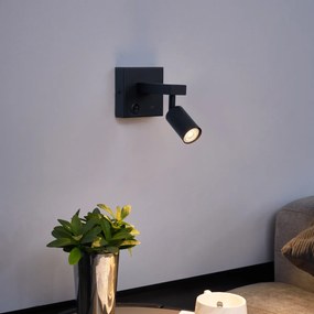 Модерна черна стенна лампа с USB-C, накланяща се - Rex