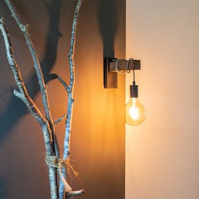 Индустриален стенен аплик черен с дърво - Gallow