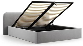 Светлосиво двойно тапицирано легло с място за съхранение с включена подматрачна рамка 160x200 cm Elizabeth – Micadoni