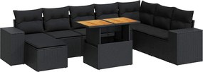 3327408 vidaXL Градински комплект диван с възглавници 9 части черен полиратан