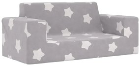 4104778 vidaXL 2-местен детски диван, светлосив, на звезди, мек плюш
