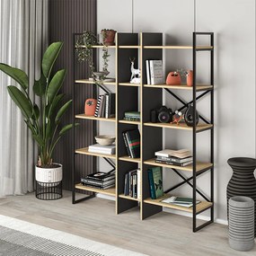 Книжна рафт Detroit от меламин в копринен черен - сапфирен дъб 143,5x35.2x175см.
