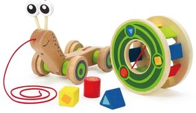 Hape - Дървена играчка Охлюв с въже за дърпане H0349