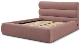 Светлорозово тапицирано двойно легло с място за съхранение с решетка 160x200 cm Jagna - Bobochic Paris