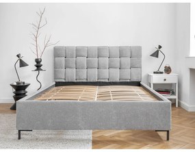 Светлосиво тапицирано двойно легло с включена подматрачна рамка 160x200 cm Eve – Miuform