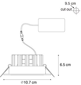 Комплект от 6 вградени спота черни 9,5 см вкл. LED 1300 lm димируеми IP65 - Gaius