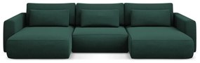 Зелен разтегателен ъглов диван с място за съхранение (U форма) Kapua – Makamii