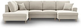Бежов кадифен разтегателен ъглов диван с място за съхранение (ляв ъгъл/U форма) Kyoto – Cosmopolitan Design