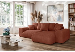 Разтегателен ъглов диван с място за съхранение от рипсено кадифе в тухлен цвят (променлив) Luma – Ropez