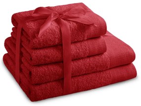Червени памучни хавлии и кърпи за баня в комплект 4 бр. от тери Amari – Restilo