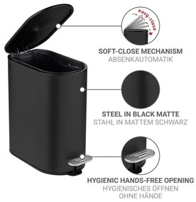 Матово черно стоманено кошче за боклук с педал 5 l Collungo – Wenko
