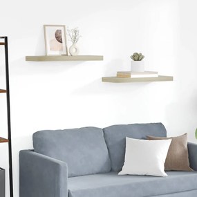 323875 vidaXL Окачени стенни рафтове, 2 бр, дъб, 60x23,5x3,8 см, МДФ