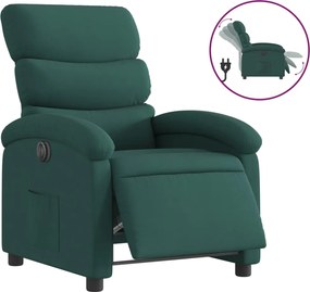 3203960 vidaXL Електрически реклайнер стол, тъмнозелен, текстил