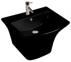 Мивка за баня ICC 5345 BLACK, Inter Ceramic, полуконзола, стенен монтаж, с отвор за смесител и преливник, порцелан, черен гланц, 53x46x39см
