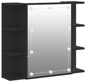 833536 vidaXL Огледален шкаф с LED, черен, 70x16,5x60 см
