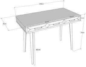 Бюро Kalune Design 854KLN1502, 105х55 см, 2 чекмеджета, Меламиново покритие,  Светлокафяв/черен