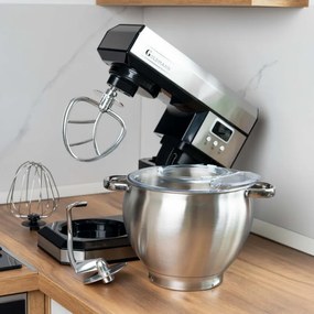 Планетарен миксер Goldmann GM-1115BD, 2200W, 8.5 л, 6 скорости + импулси, Таймер, Иноксова купа, LED, Инокс
