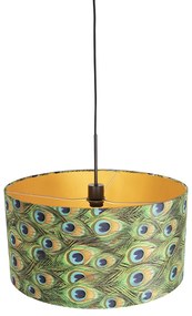 Висяща лампа с кадифена абажур паун със злато 50 см - Combi