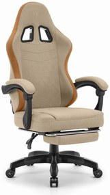 Удобен геймърски и офис стол HC-1015 с поставка за крака - бежов