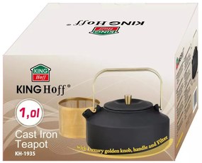 Чайник с инфузер Kinghoff KH 1935, 1 л, Профилиран чучур, Чугун, Емайлирана вътрещност, Черен