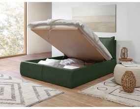 Тъмнозелено двойно тапицирано легло с място за съхранение с включена подматрачна рамка 160x200 cm Garance – Bobochic Paris