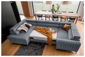 Син сгъваем/с място за съхранение ъглов диван (ляв ъгъл/U форма) Louis – ELTAP