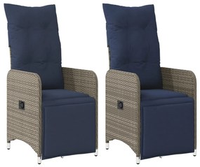 365704 vidaXL Градински столове с регулируема облегалка, 2 бр., с възглавници, сиви, полиратан