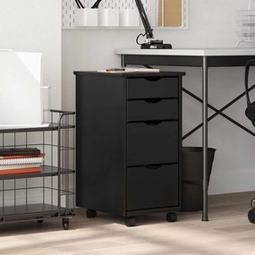 4015792 vidaXL Подвижен шкаф с чекмеджета "MOSS" Черно масивно дърво бор