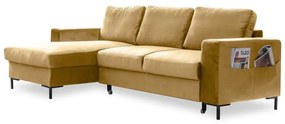 Ъглов разтегателен диван от кадифе в горчично жълто, ляв ъгъл Lofty Lilly - Miuform
