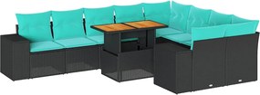 3327417 vidaXL Градински комплект диван с възглавници 10 части черен полиратан