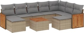 3260631 vidaXL Градински диван с възглавници, 10 части, бежов полиратан