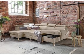 Бежов кадифен ъглов разтегателен диван във формата "U" (ляв ъгъл) Sweet Harmony - Miuform