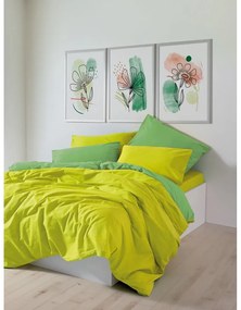 Жълто-зелено двойно удължено спално бельо от памук Renforcé с включен долен чаршаф, 4 части 200x220 cm Sage – Mijolnir