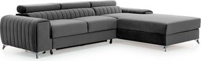 Тъмносив кадифен разтегателен ъглов диван с място за съхранение (десен ъгъл) Grayson – ELTAP