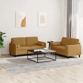 3202001 vidaXL Комплект дивани 2 части с възглавници, кафяв, кадифе