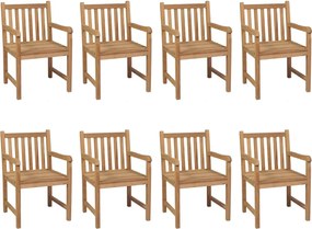 3073077 vidaXL Градински столове, 8 бр, светлосини възглавници, тик масив