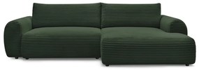 Тъмнозелен разтегателен ъглов диван от рипсено кадифе (десен ъгъл) Lucien – Bobochic Paris